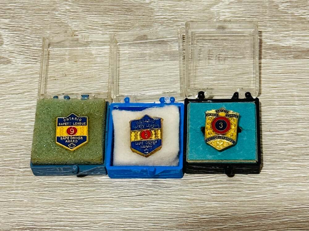 Lot of 3 Vintage Ontario Safety League Safe Driver Lapel Pins Enamel In Cases